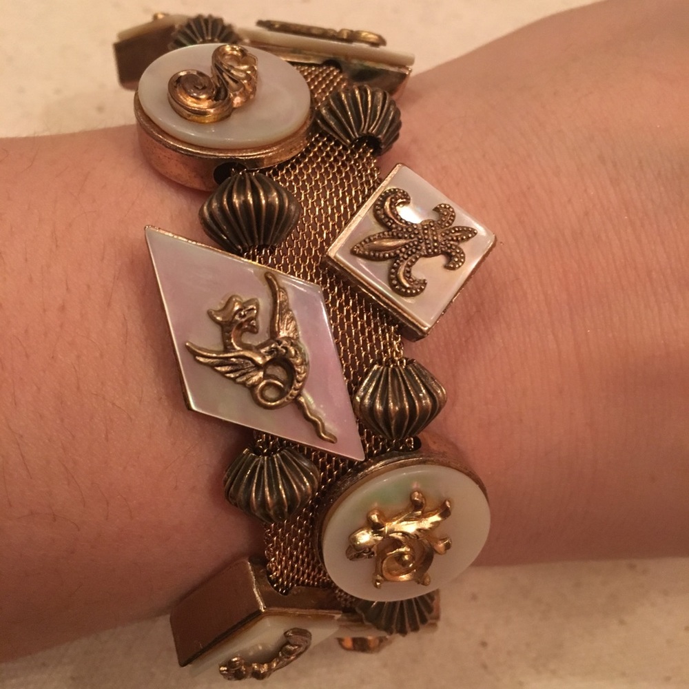Vintage Abalone Shell Large Mesh Charm Bracelet